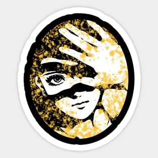 Punk Fashion Style Oval Gold Glowing Girl Sticker